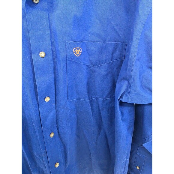 Ariat Mens Shirt L Solid Twill Blue Long Sleeve Western Rugged Comfort - Picture 3 of 8